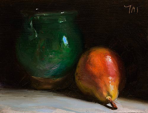 daily painting titled Pear and green vase