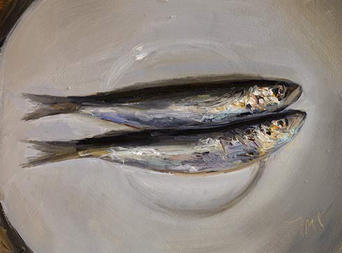 daily painting titled Two sardines on a plate