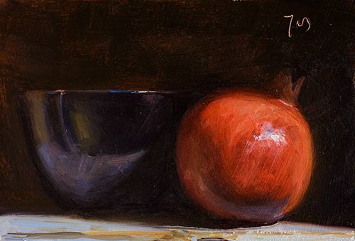 daily painting titled Pomegranate and black bowl