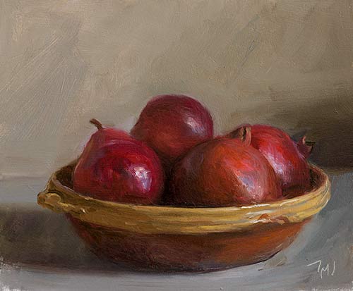 daily painting titled Bowl with pomegranates, apples and pears