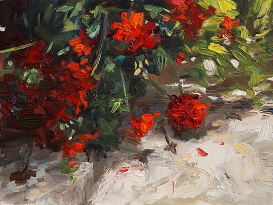 daily painting titled Geraniums on the terrace