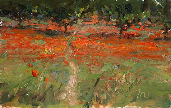daily painting titled Poppies in a cherry orchard
