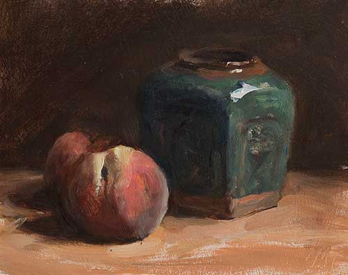 daily painting titled Peaches and ginger jar