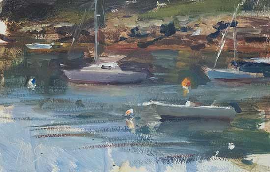 daily painting titled Boats at Mcfarland Head