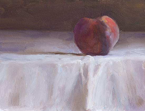 daily painting titled Peach on a white cloth