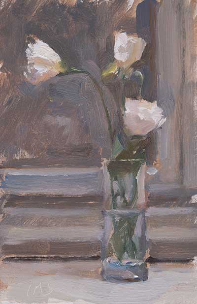 daily painting titled Flowers on a window ledge