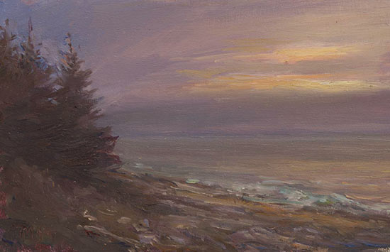 daily painting titled Maine coast,  evening