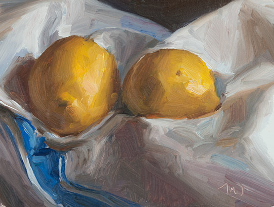 daily painting titled Lemons on a French cloth