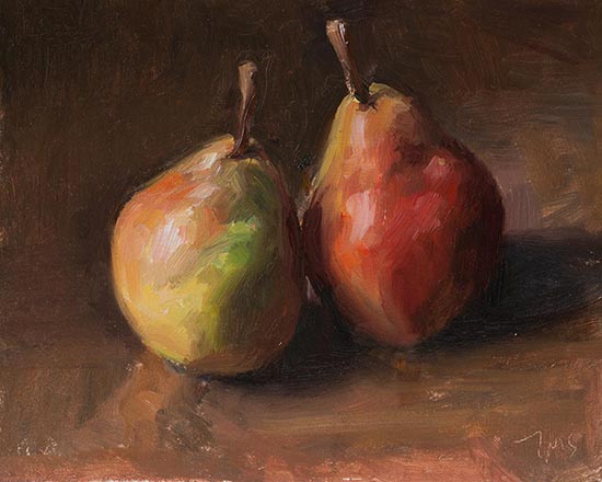 daily painting titled Venetian still life with two pears
