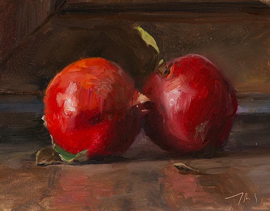 daily painting titled Venetian still life with pomegranates