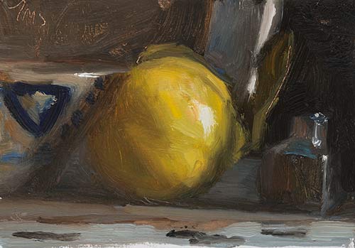 daily painting titled Quince with cup and bottle