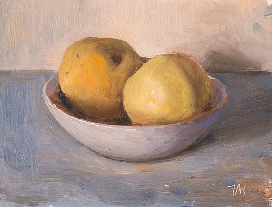 daily painting titled Two apples in a bowl