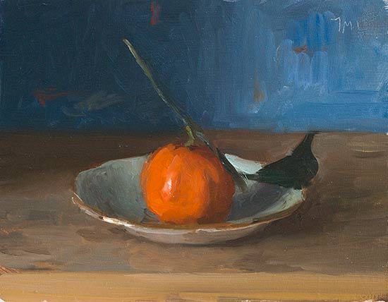 daily painting titled Clementine on a gilt edged plate