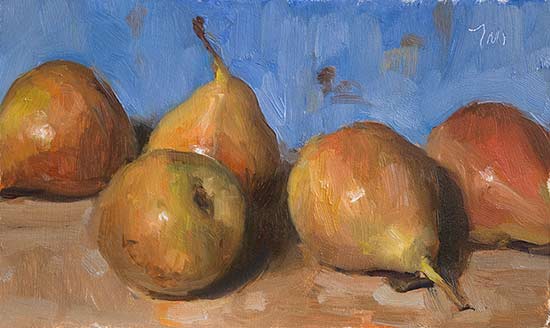 daily painting titled Pears with blue background