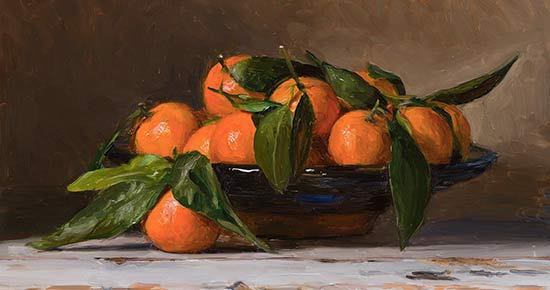 daily painting titled Clementines in a Spanish bowl