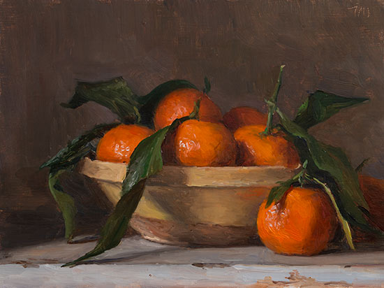 daily painting titled  Clementines in a ProvenÃ§al bowl