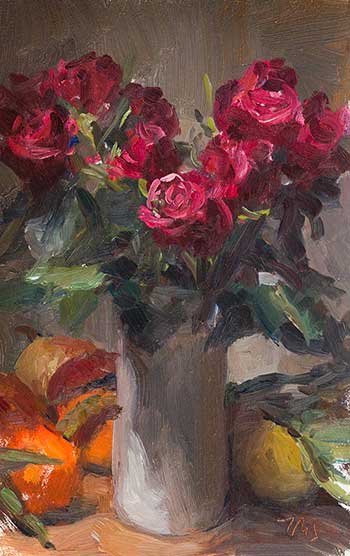 daily painting titled Vase of red roses