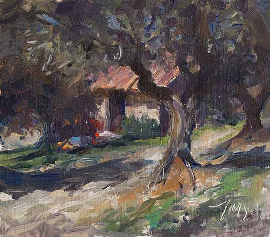 daily painting titled Cabanon in an olive grove