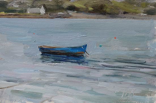 daily painting titled Blue boat, Castletownsend harbour