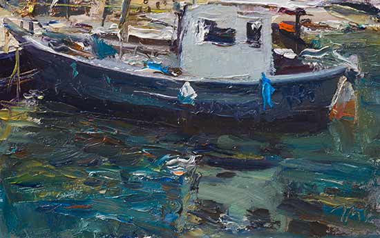 daily painting titled Fishing boat, CÃ´te Bleue