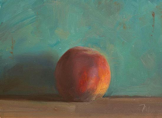 daily painting titled Peach with blue/green background