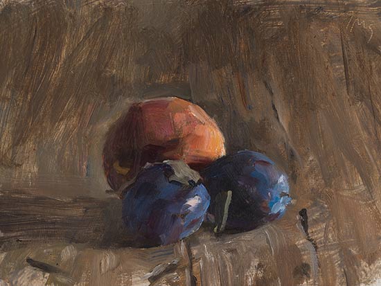 daily painting titled Peach with blue plums
