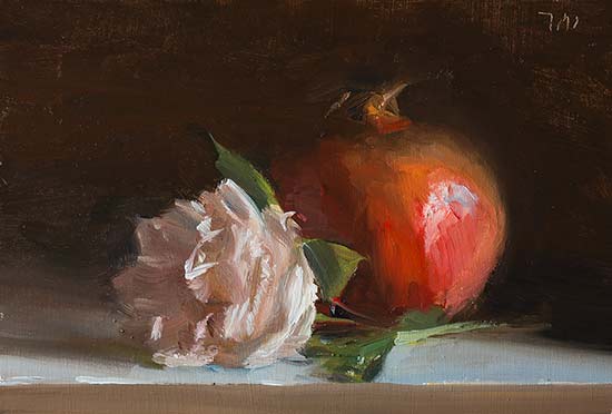 daily painting titled Rose and pomegranate