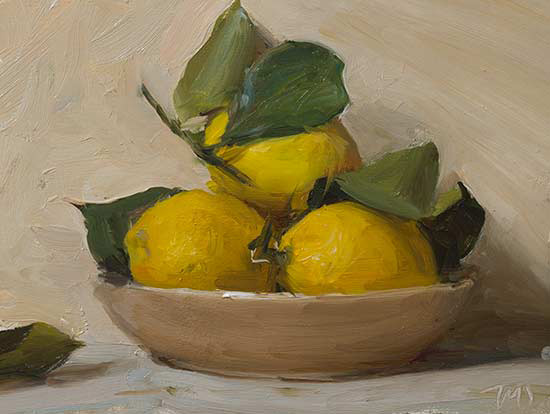 daily painting titled Lemons in a bowl
