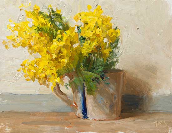 daily painting titled Mimosa blossom in a cup