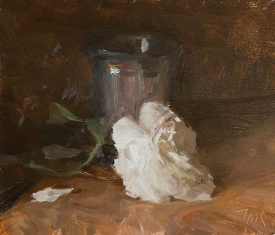 daily painting titled White rose and silver goblet