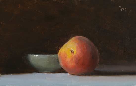 daily painting titled Peach and dipping dish