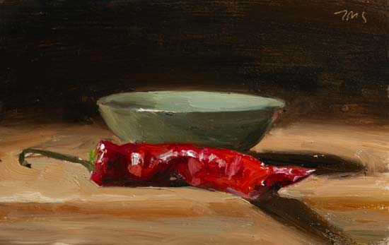 daily painting titled Chili and green bowl