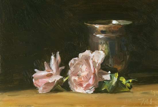 daily painting titled Roses and silver goblet