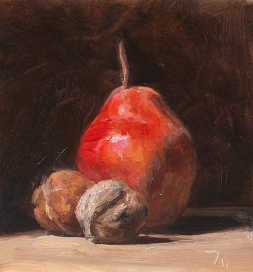 daily painting titled Poire william et noix fraÃ®ches