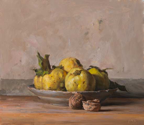 daily painting titled Still life with quinces and walnuts