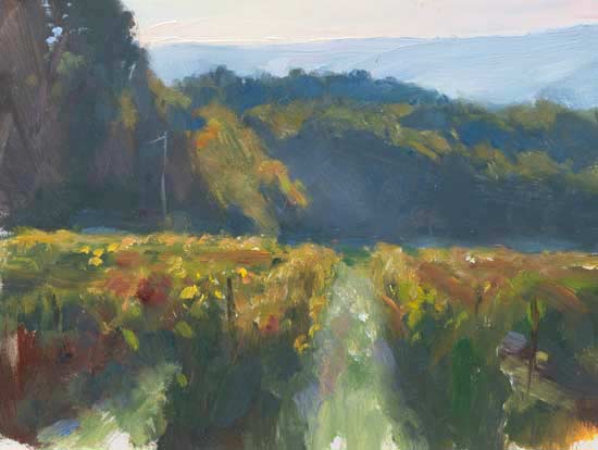 daily painting titled Morning below Domaine St.Jacques