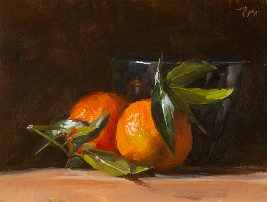 daily painting titled Clementines and black bowl