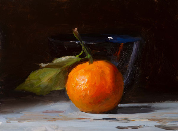 daily painting titled Clementine and black bowl
