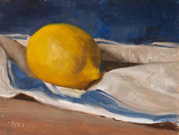 daily painting titled Lemon on a French cloth