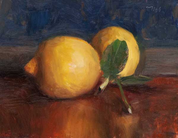 daily painting titled Sicilian lemons - market day, Palermo