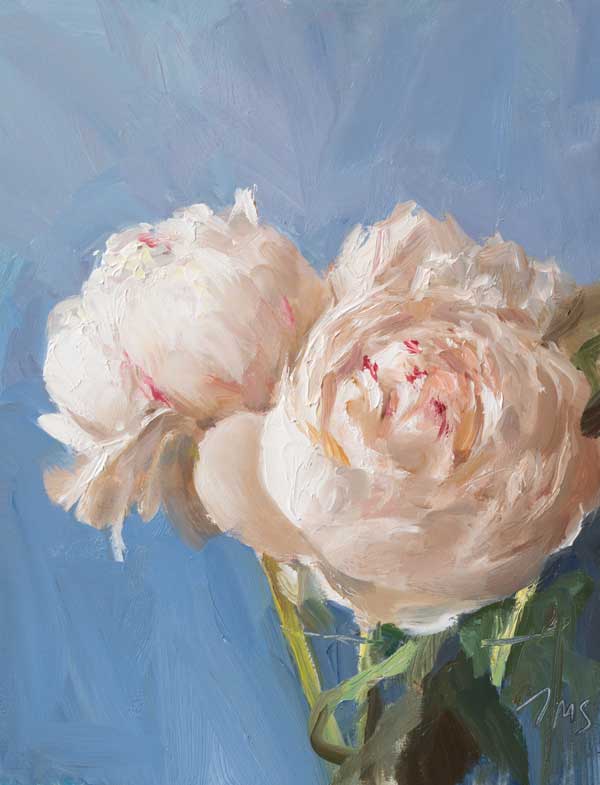 daily painting titled Peonies with blue background
