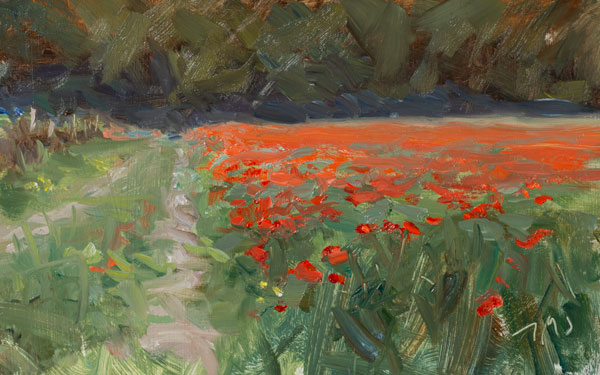 daily painting titled Poppies in the rain, St. Didier
