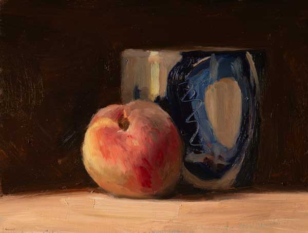 daily painting titled Peach and blue cup
