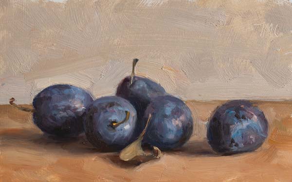 daily painting titled Five blue plums