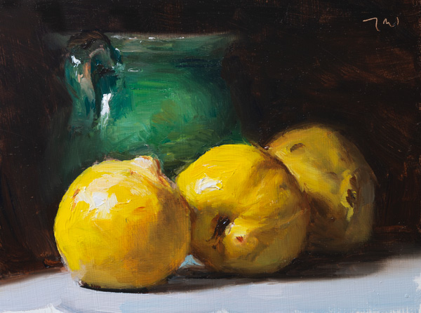daily painting titled Quinces and provençal vase