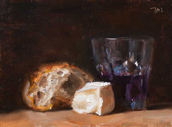 daily painting titled Bread cheese and wine