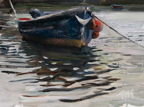daily painting titled Boats at Helford (Frenchman's Creek)
