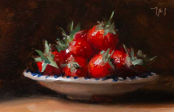 daily painting titled Strawberries on a Spanish dish