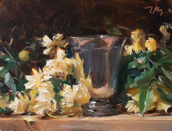 daily painting titled Roses and goblet