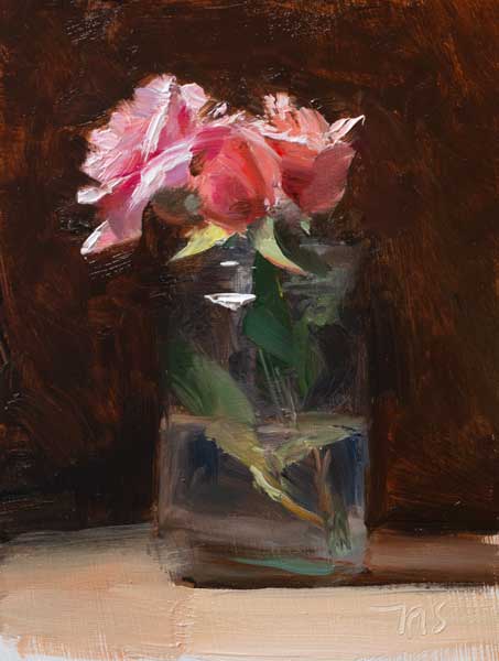 daily painting titled Roses in a jam jar